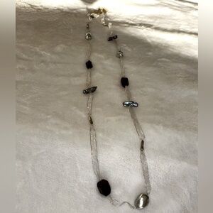 Sheer Ribbon necklace with murano glass beads and freshwater pearls
